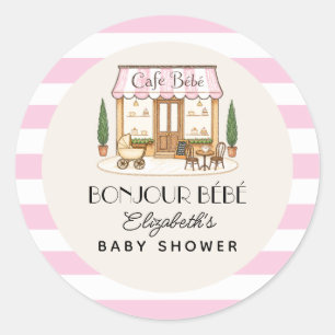 Pegatina Redonda Café Francés París Bebe Niña Baby Shower