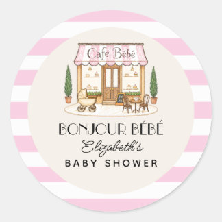 Pegatina Redonda Café Francés París Bebe Niña Baby Shower
