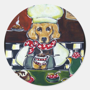 Pegatina Redonda Café Golden Retriever