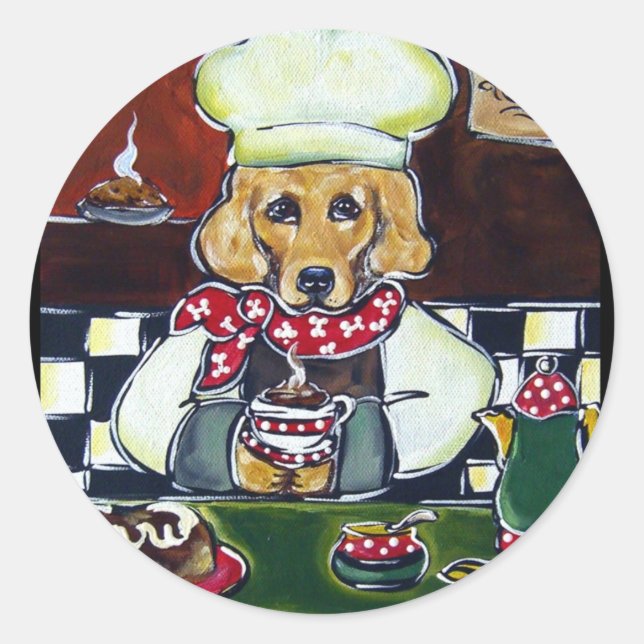 Pegatina Redonda Café Golden Retriever (Anverso)