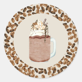 Pegatina Redonda Café helado Frío Café frito frijol Mason Jar Class