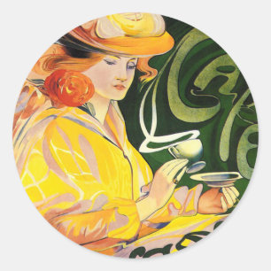 Pegatina Redonda Cafe Jacqmotte ~ Art Nouveau