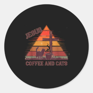 Pegatina Redonda Café Jesús Gatos Divertido Diseño Lindo Amantes de