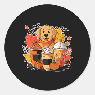 Pegatina Redonda Café Latte con Especias de Calabaza Retriever Dora