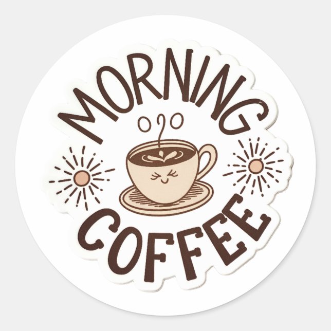 Pegatina Redonda Café lindo de buenos días (Anverso)