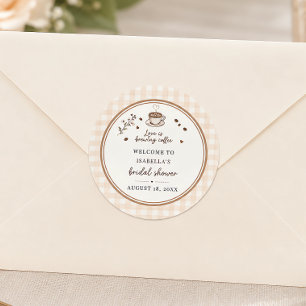 Pegatina Redonda Café Love Is Brewing Boho Beige Personalizado