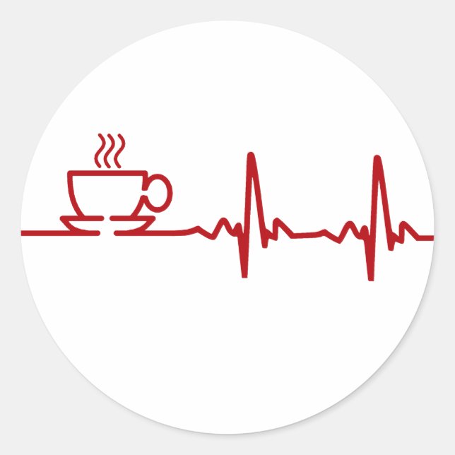 Pegatina Redonda Café matutino Heartbeat EKG (Anverso)