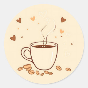 Pegatina Redonda Café Mug y vapor en estilo doodle