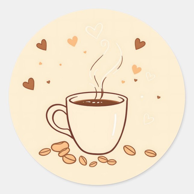 Pegatina Redonda Café Mug y vapor en estilo doodle (Anverso)