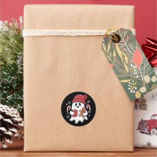 Pegatina Redonda Café Navideño Fantasma Lindo Helado Retro Café Nav