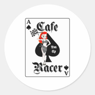 Pegatina Redonda Cafe Racer Ton Up Redhead