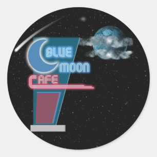Pegatina Redonda Café retro de la luna azul