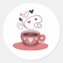 Pegatina Redonda Café rosa