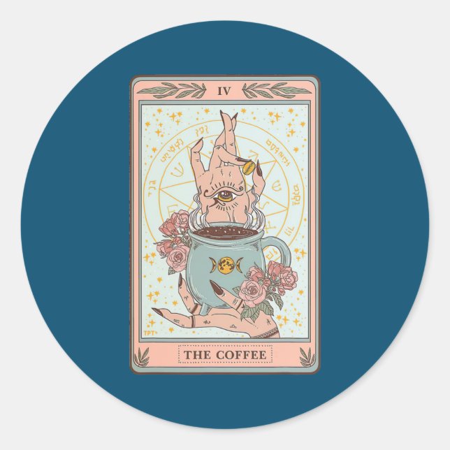 Pegatina Redonda Café Tarot Card Café Lover Caffeinated (Anverso)