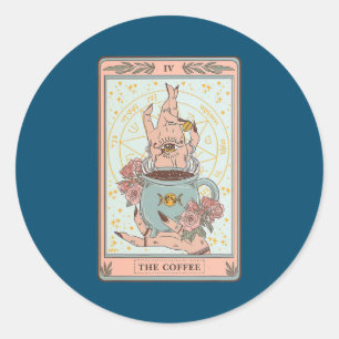 Pegatina Redonda Café Tarot Card Café Lover Caffeinated