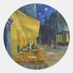 Pegatina Redonda Cafe Terrace de noche   Vincent van Gogh