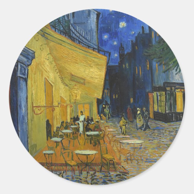 Pegatina Redonda Cafe Terrace de noche | Vincent van Gogh (Anverso)