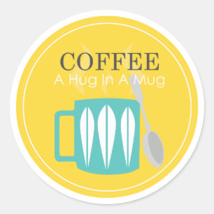 Pegatina Redonda Café - un abrazo en una taza