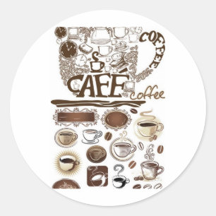Pegatina Redonda café vectorial marrón