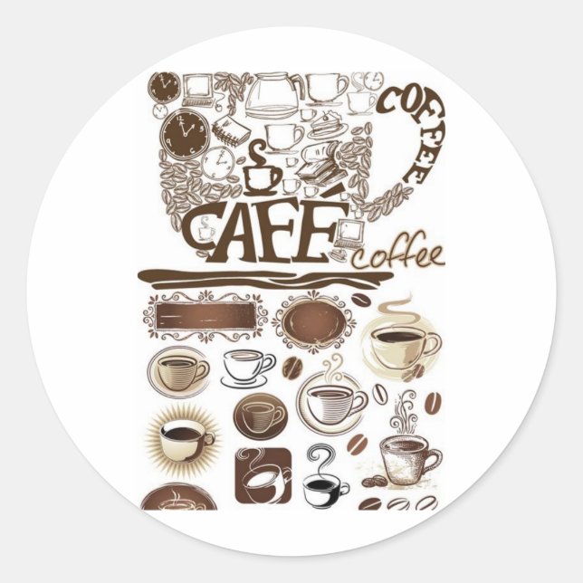 Pegatina Redonda café vectorial marrón (Anverso)