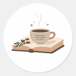 Pegatina Redonda Café y libros