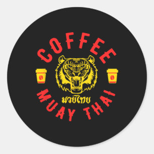 Pegatina Redonda Café y regalo divertido de Muay Thai de kickboxing