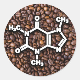 Pegatina Redonda Cafeína Molécula Café