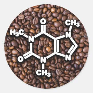 Pegatina Redonda Cafeína Molécula Café