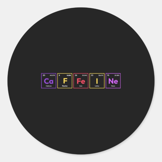 Pegatina Redonda Cafeína Molécula Café Químico Fórmula Química (Anverso)