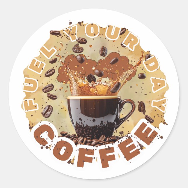 Pegatina Redonda Cafeína Primero  (Anverso)