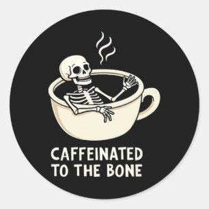 Pegatina Redonda Cafeinada Al Bon Funny Skeleton Coffee Lover