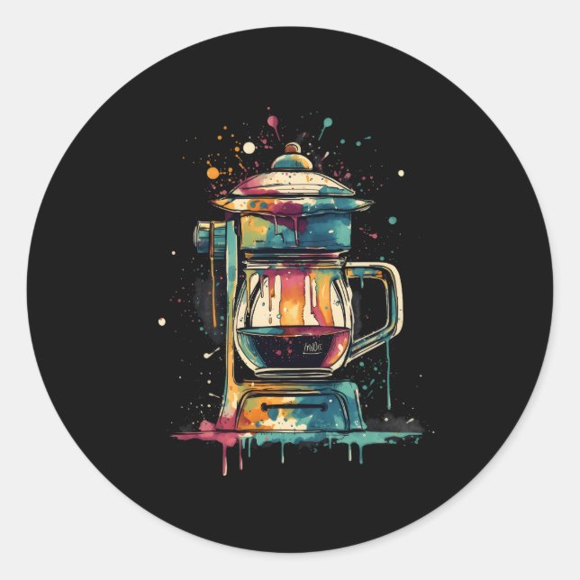 Pegatina Redonda Cafetera Drip Maker Barista Cafetería Preparadora  (Anverso)