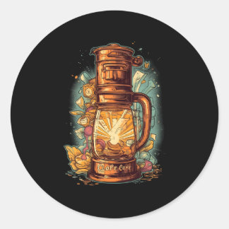 Pegatina Redonda Cafetera Fría Cafetera Helada Café Barista Caffein