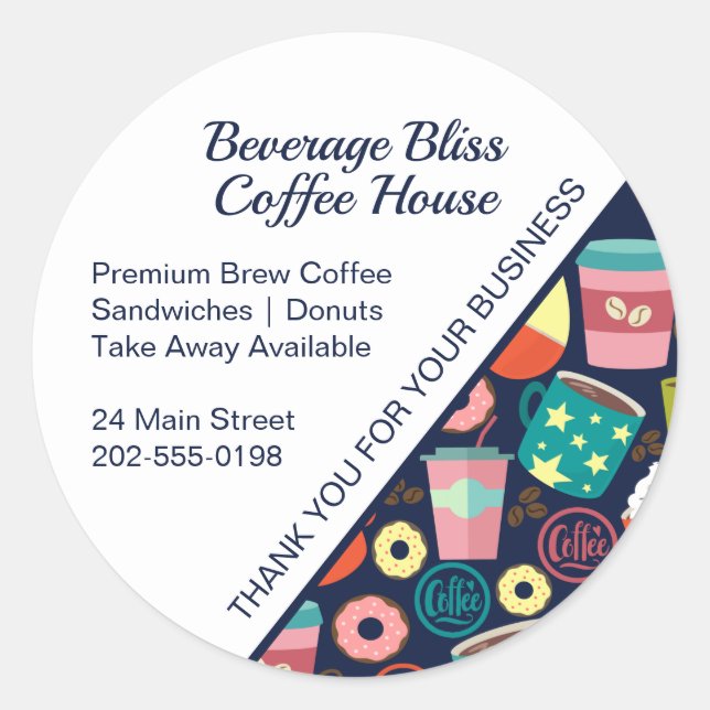 Pegatina Redonda Cafetería Café Gracias Por Negocios (Anverso)