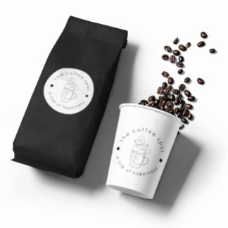 Pegatina Redonda Cafetería personalizado Añadir su logotipo Minimal