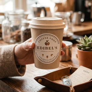 Pegatina Redonda Cafetería Rústica Logotipo Personalizado Marca Com