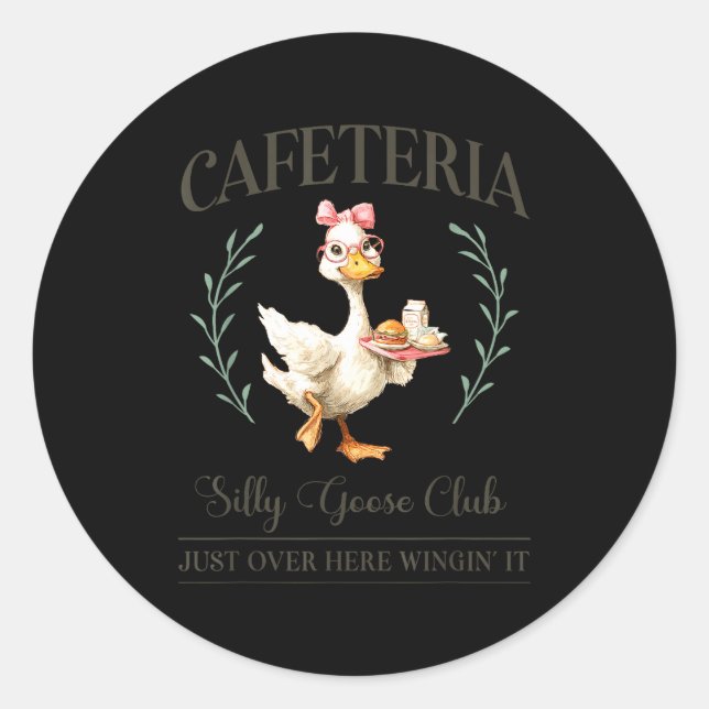 Pegatina Redonda Cafeteria Silly Goose Club For School Lunch Lady  (Anverso)