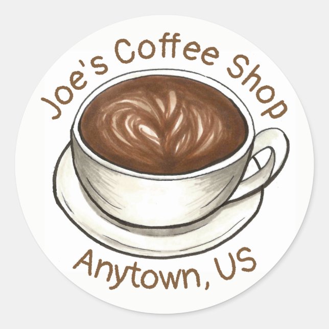 Pegatina Redonda Cafetería Tienda Latte Cappucino (Anverso)