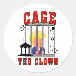 Pegatina Redonda Cage gracioso El Payaso Trump En Prisión _1