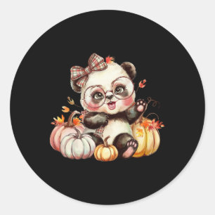 Pegatina Redonda Caída Calabaza Cute Panda Oso Otoño Thanksgiv