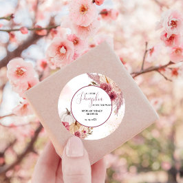 Pegatina Redonda Caída Calabaza rosa Chica floral Bebé ducha