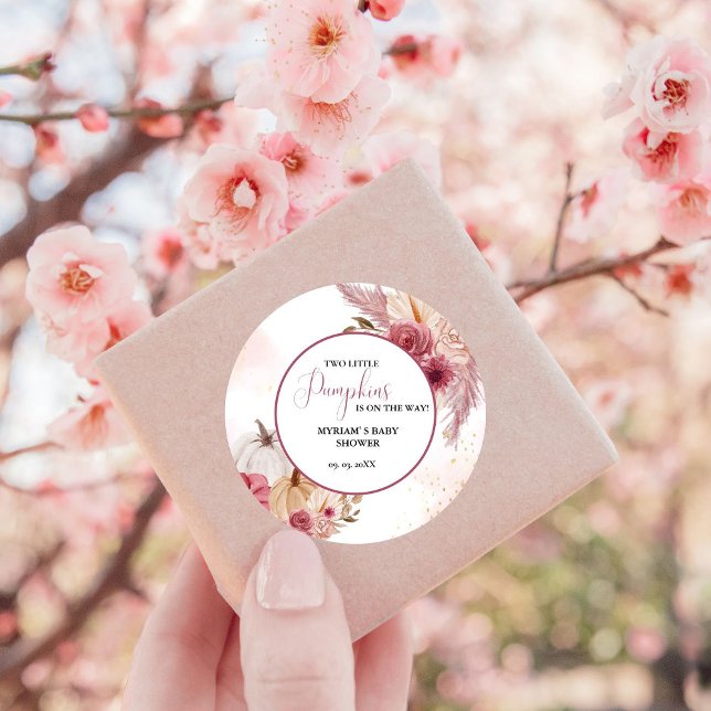 Pegatina Redonda Caída Calabaza rosa Floral Twin Chica Bebé ducha (Subido por el creador)