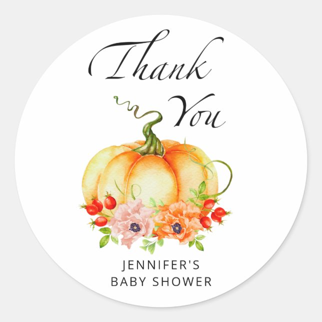Pegatina Redonda Caída de calabaza acuarela gracias (Anverso)