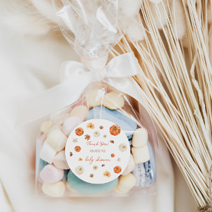 Pegatina Redonda Caída de calabaza otoño Baby Shower gracias