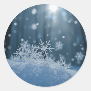Pegatina Redonda Caída de Copos de Nieve