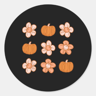 Pegatina Redonda Caída de Halloween en Retro Groovy Floral de calab