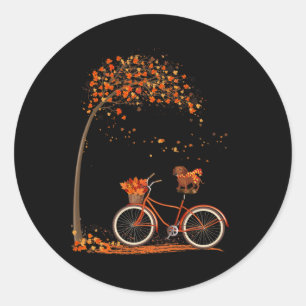 Pegatina Redonda Caída de la hoja de perro otoño Ciclismo Diversión