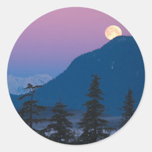Pegatina Redonda Caída de la noche en Alaska