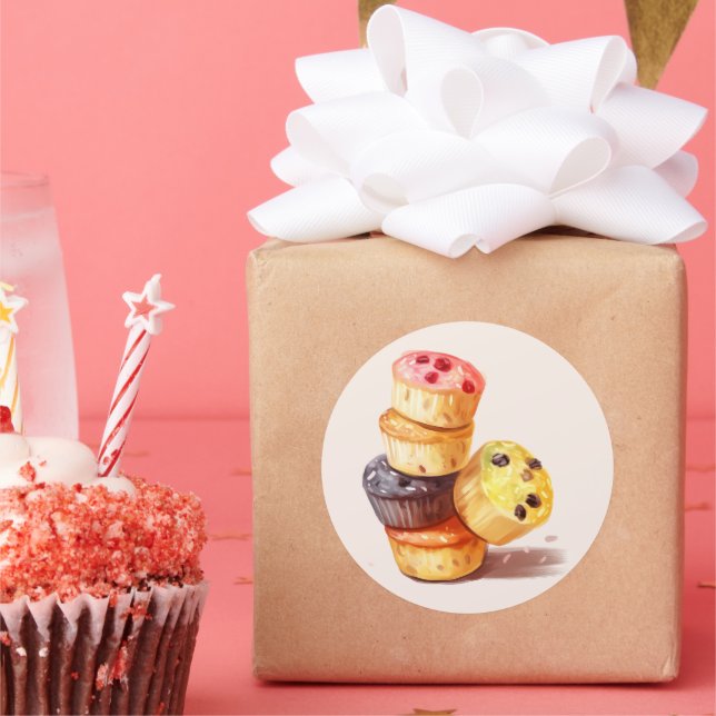 Pegatina Redonda Caída de la Torre Muffin (Fiesta)