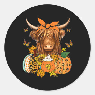 Pegatina Redonda Caída De Vacas Y Sale De Calabazas De Acción De Gr